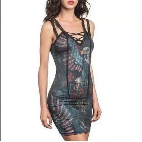 AFFLICTION Women's T-Shirt S/S EAGLE DARE Tee Bike - Picture 3 of 6